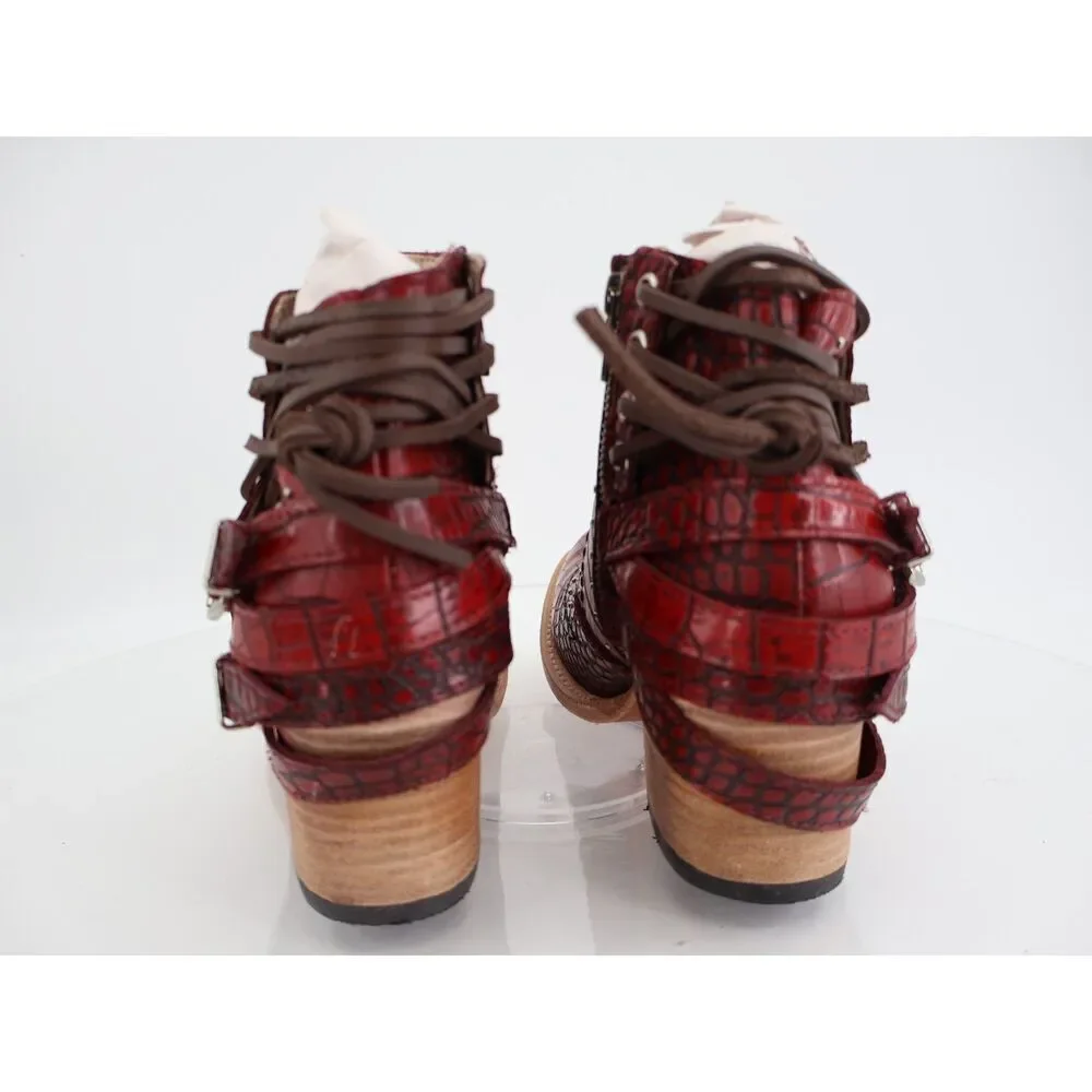 Freebird by Steven Desert Boots Womens Size 9 Red Croc Leather Boho NWB